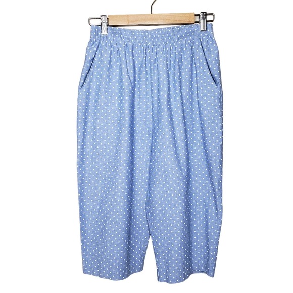 Vintage Pants - Vintage Chambray Blue Polka Dot Crop Pants